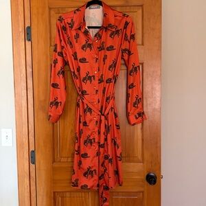 Louche Orange Cactus Print Long Sleeve Dress
